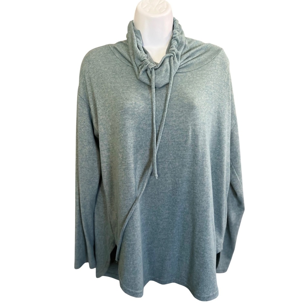Prana‎ Cowl Neck Drawstring Sweatshirt L Heather Green Lounge Athleisure Preppy